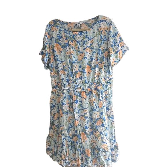 Croft & Barrow Blue Orange Floral Smocked Waist Summer Dress Womans Plus Size 1X - Picture 1 of 5